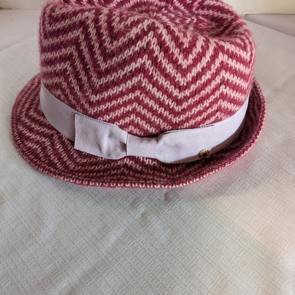 BCBG Generation rosewood angora blend Fedora hat red pink herringbone one size - Picture 8 of 12